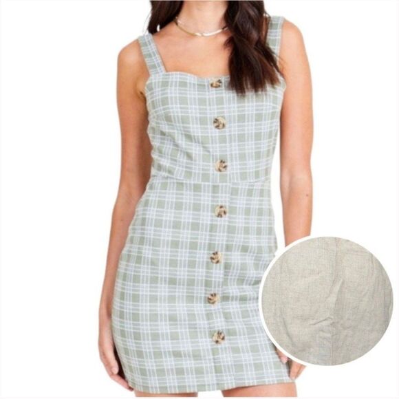 Altar'd State Oatmeal Beige Button Front Fitted Mini dress Women’s size medium - Picture 1 of 12